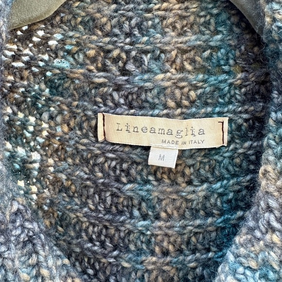 Lineamaglia Rainbow Blue Green Dye Wool Blend Crocheted Knit Sweater Cardigan - Picture 5 of 7